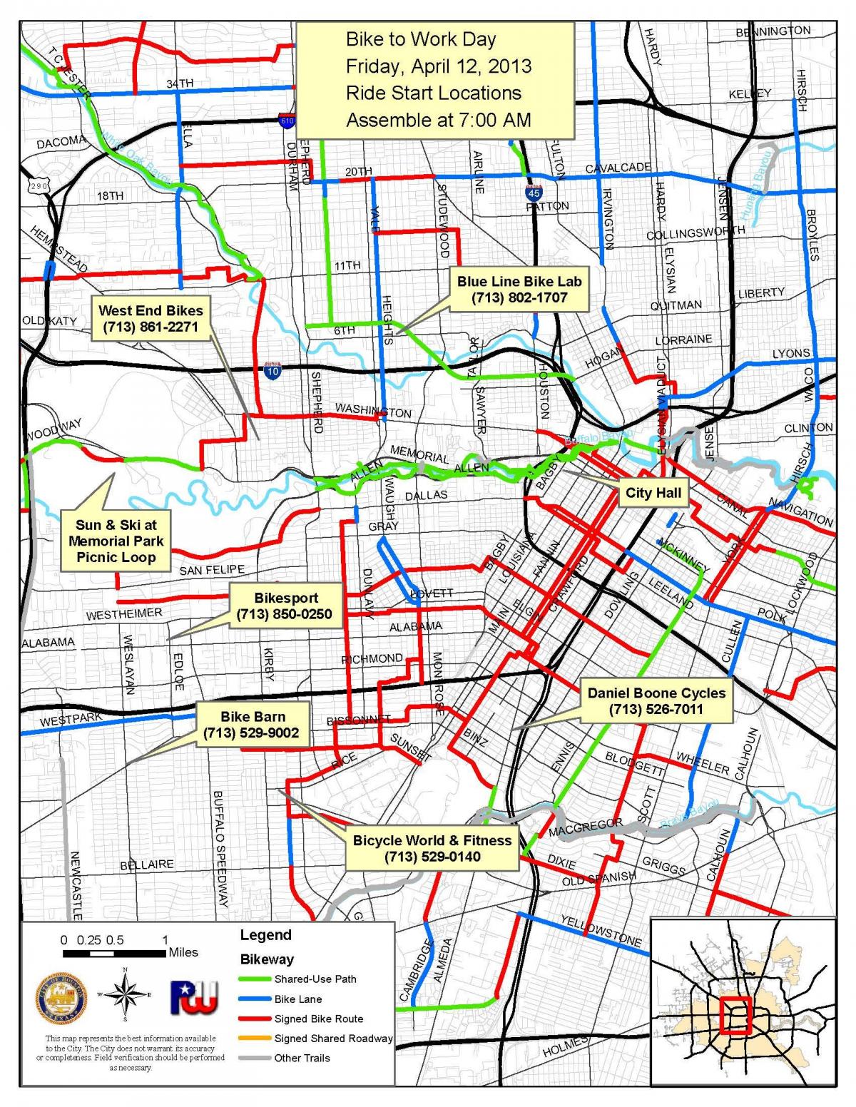 con đường mòn xe đạp Houston bản đồ