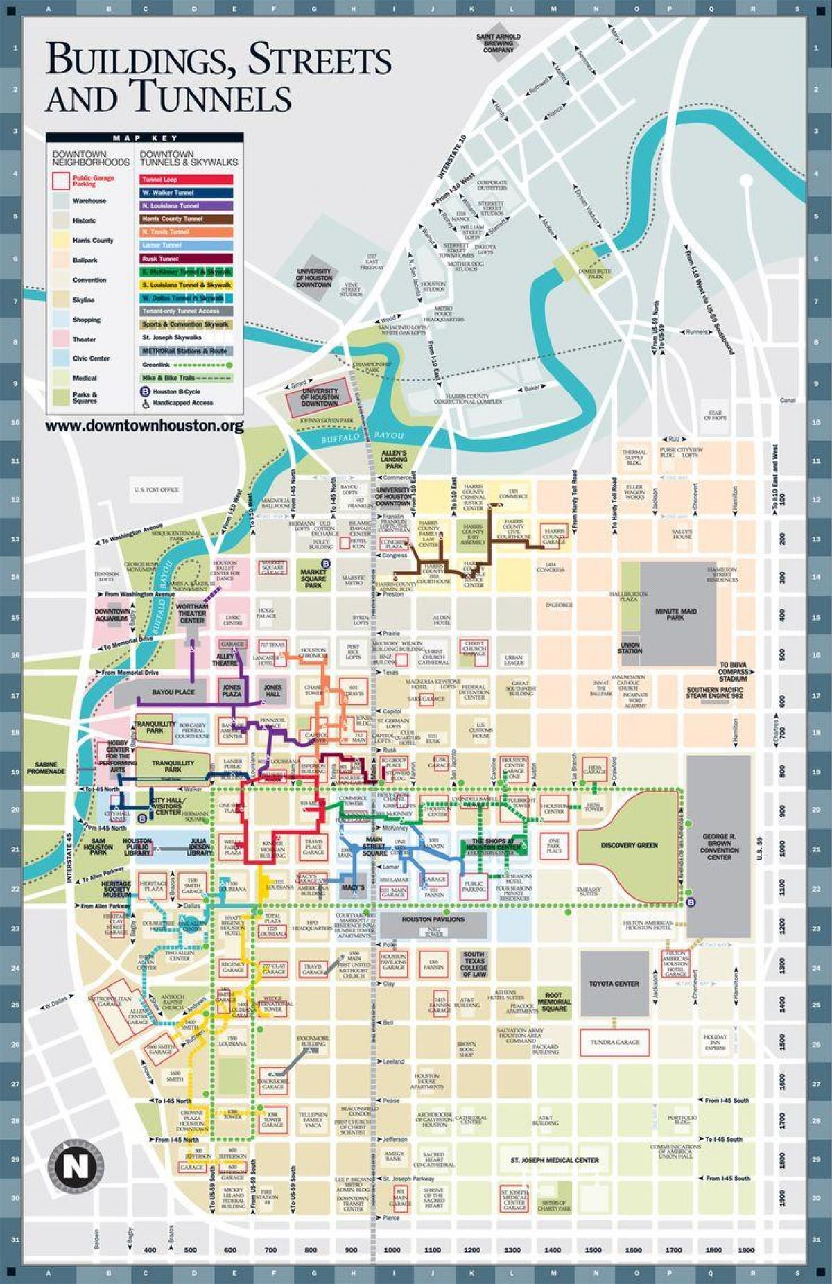 trung tâm thành phố Houston bản đồ đường hầm