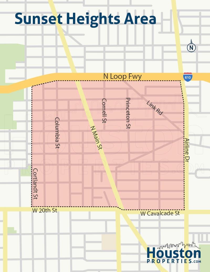 bản đồ của Houston heights