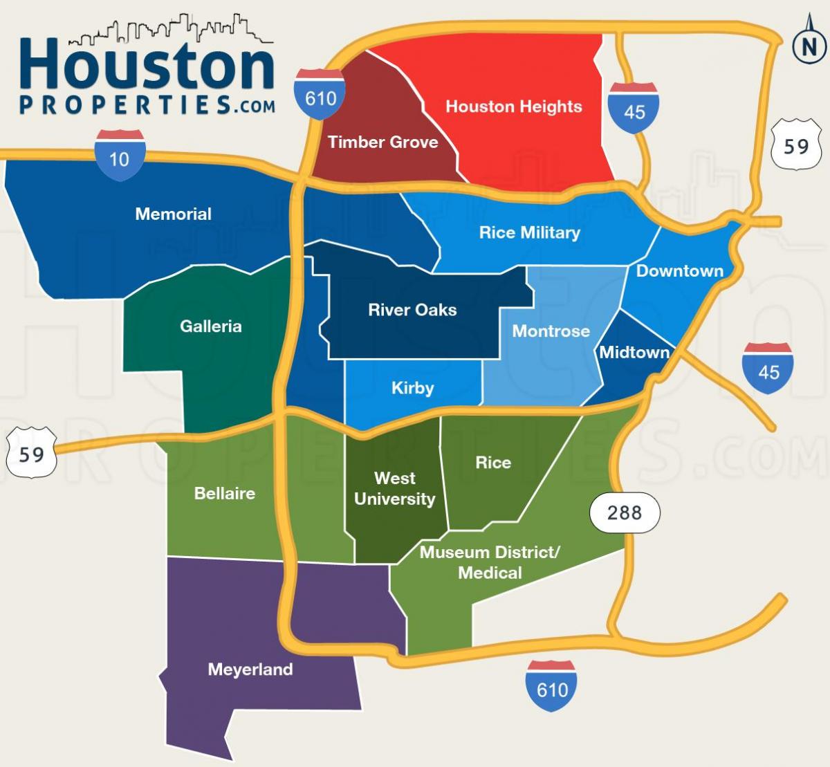 bản đồ của Houston, các khu phố