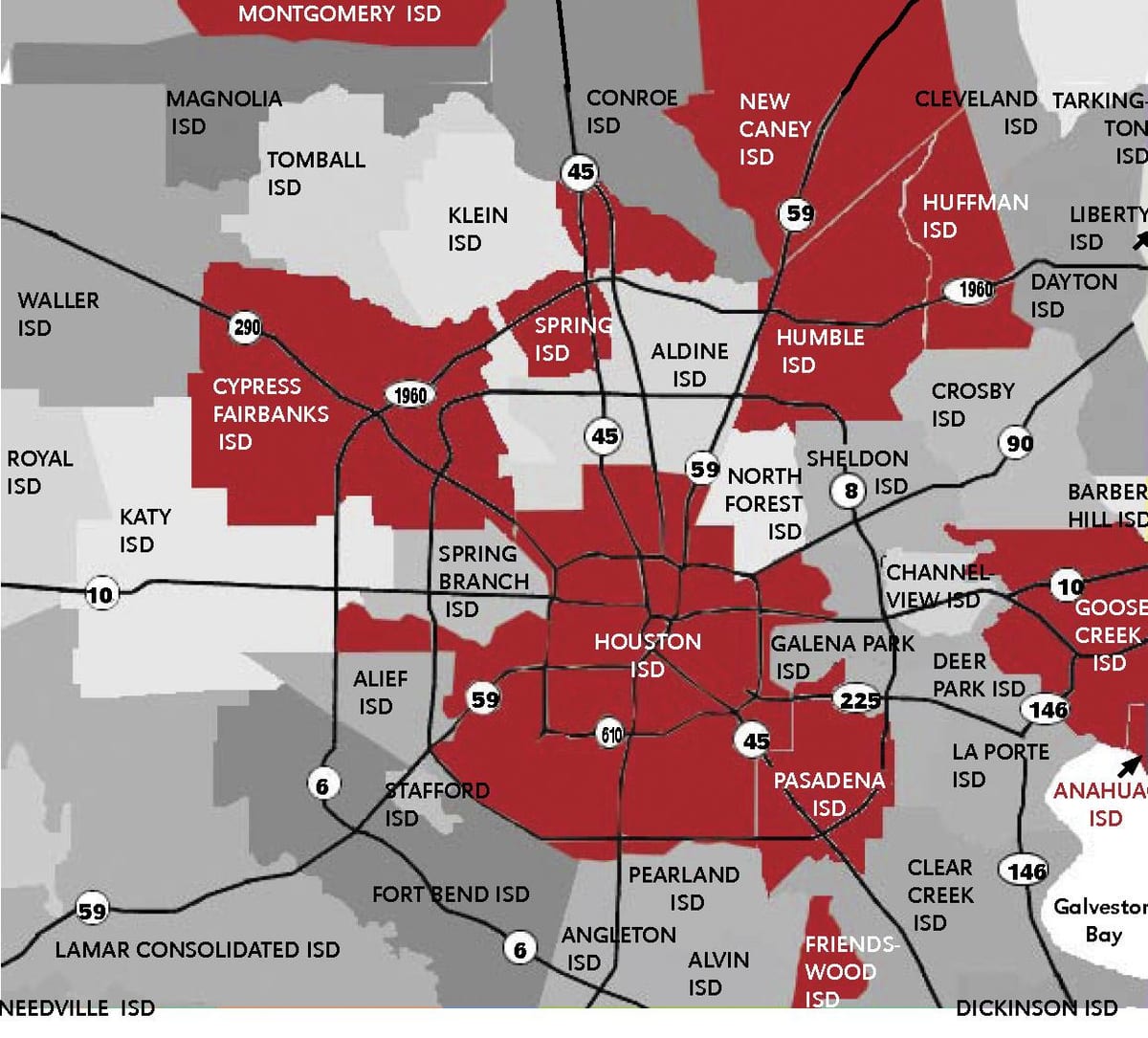 bản đồ của khu vực Houston
