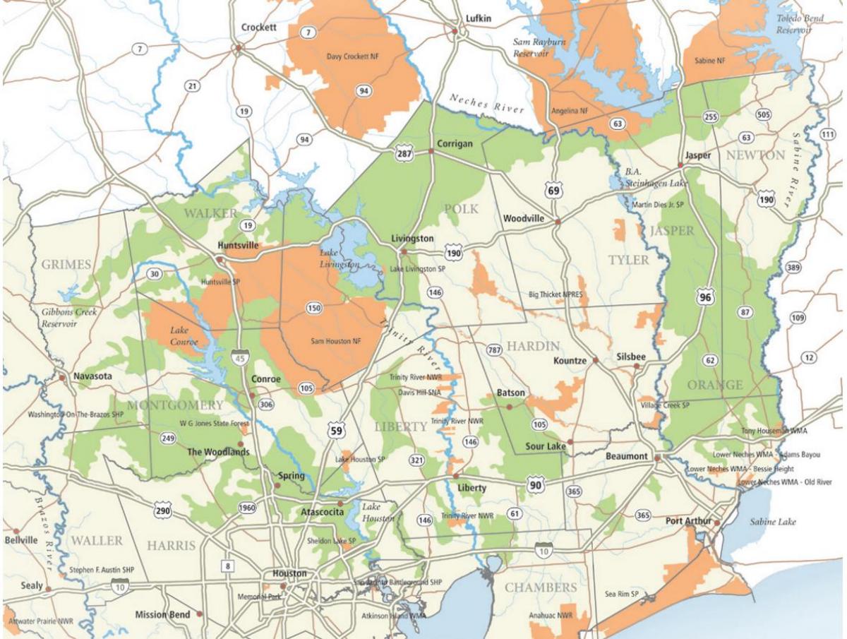 bản đồ của sam Houston rừng quốc gia